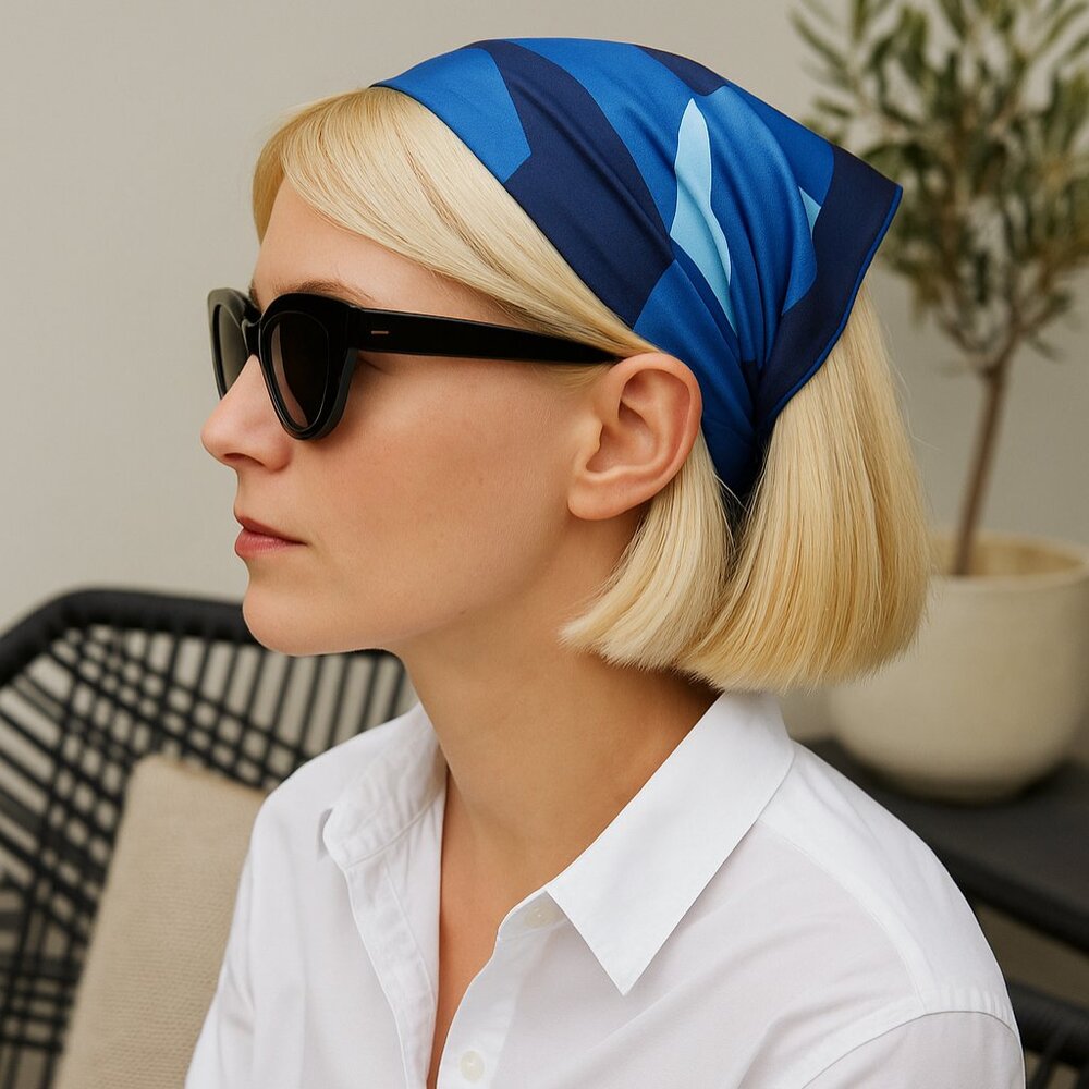 Hermès Petit Carré Scarf | Blue Logo | 100% Silk |  Authentic with Box